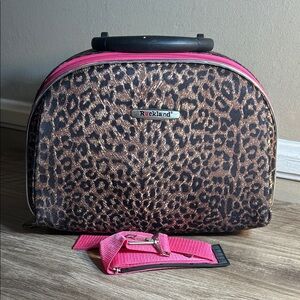 Rockland Leopard Print Travel Bag with Pink Strap